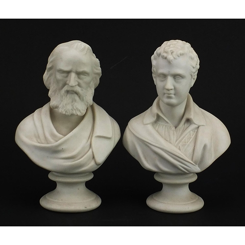 Two James and Thomas Bevington parian ware busts comprising Lord Byron ...