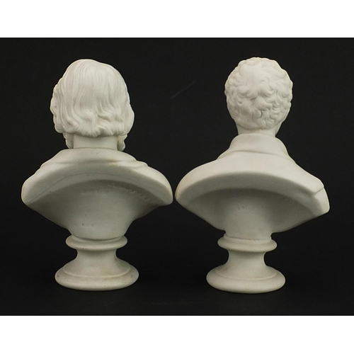 289 - Two  James and Thomas Bevington parian ware busts comprising Lord Byron and Longfellow, the largest ... 