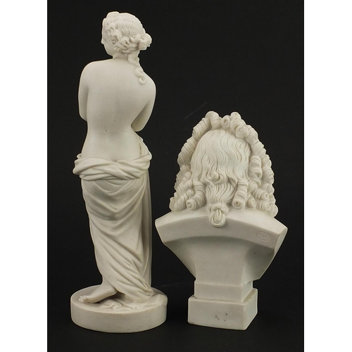 290 - Robinson & Leadbeater parian ware porcelain bust of Handel and a parian ware figure of Venus de Milo... 