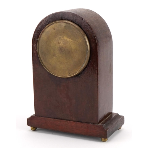 215 - Edwardian mahogany dome top mantle clock, the dial having Arabic numerals, 22cm high