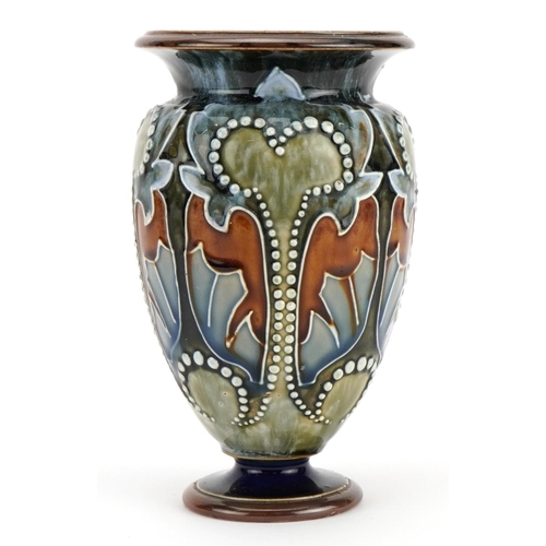 253 - Frank Barlow for Royal Doulton, Art Nouveau stoneware vase hand painted with flowers, 16.5cm high