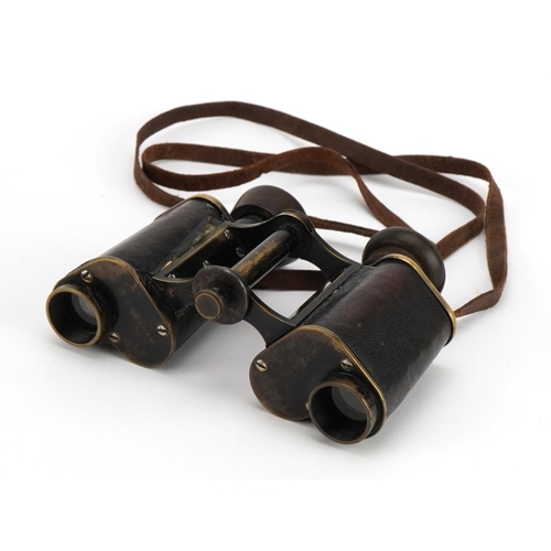 1792 - Pair of British military interest Carl Zeiss Jena brass binoculars with leather case, engraved Col.V... 