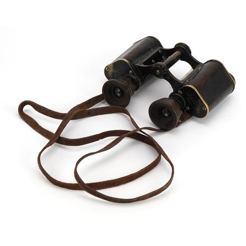 1792 - Pair of British military interest Carl Zeiss Jena brass binoculars with leather case, engraved Col.V... 