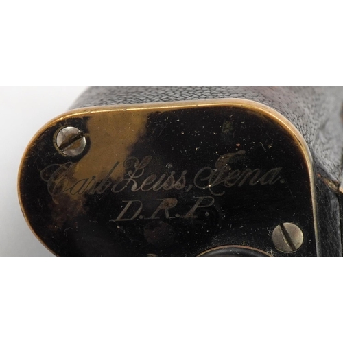 1792 - Pair of British military interest Carl Zeiss Jena brass binoculars with leather case, engraved Col.V... 