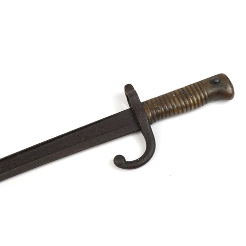 1782 - French military interest bayonet, indistinct impressed numbers, 68cm in length