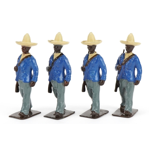 1457 - Four vintage Britains hand painted lead African soldiers, 6.5cm high