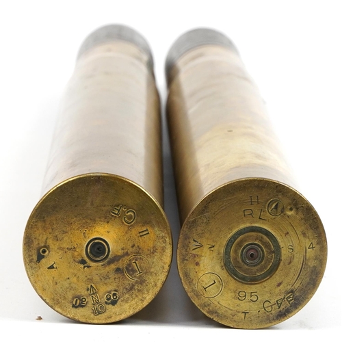 1790 - Pair of British military interest ammunition shells with heads, each with impressed marks, 51.5cm hi... 