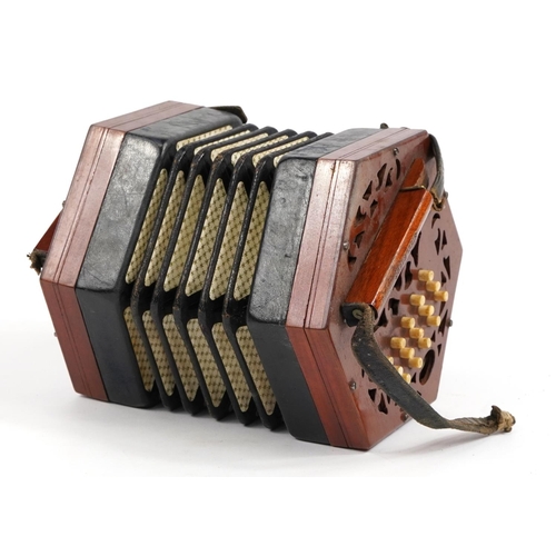 352 - Lachenal & Co mahogany cased thirty one button concertina with case, retailed by Douglas & Co, 7 Sou... 