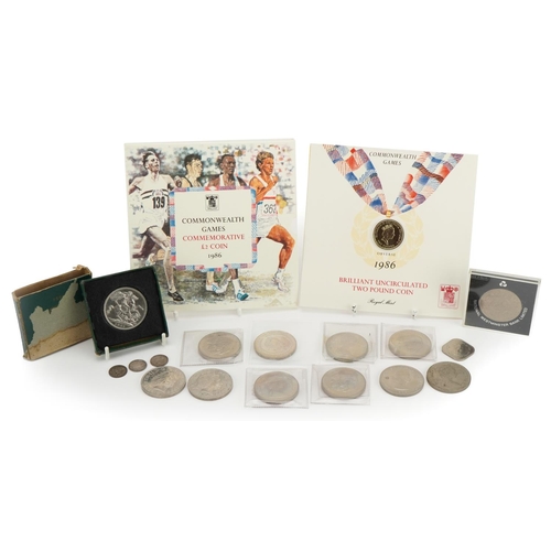 1900 - British coins including three commemorative five pound coins, Commonwealth Games commemorative two p... 