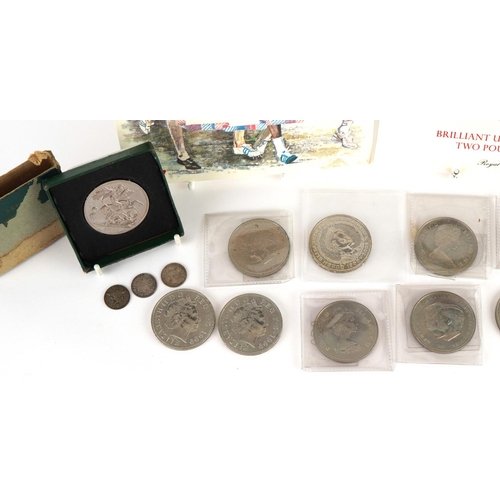 1900 - British coins including three commemorative five pound coins, Commonwealth Games commemorative two p... 