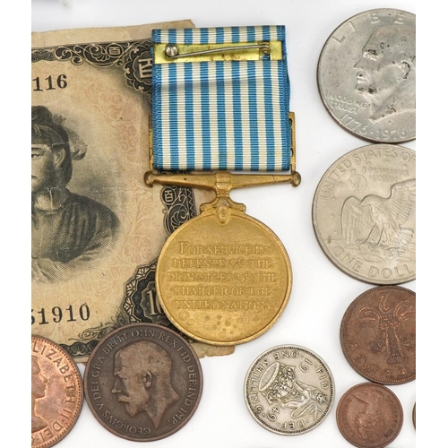 1941 - British and world coinage and a United Nations Service medal with box, including 1951 Festival of Br... 