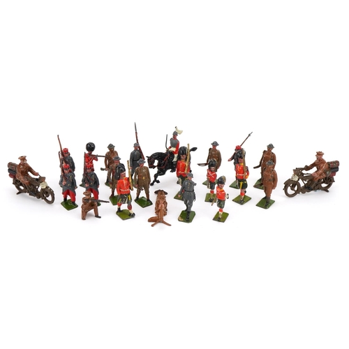 1455 - Group of hand painted lead military figures and soldiers including some Britains, the largest 7.5cm ... 