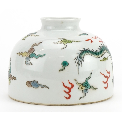 379 - Chinese porcelain beehive water pot hand painted with a dragon chasing the flaming pearl, six figure... 