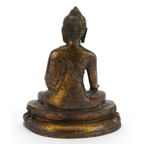 270 - Chino Tibetan partially gilt bronze figure of Buddha, 19cm high