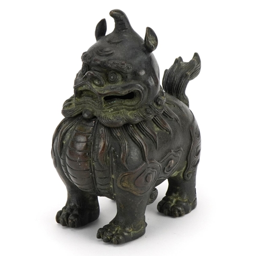 1484 - Chinese patinated bronze incense burner in the form of a Foo dog, impressed mark to the underside, 1... 