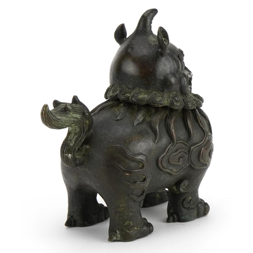 1484 - Chinese patinated bronze incense burner in the form of a Foo dog, impressed mark to the underside, 1... 