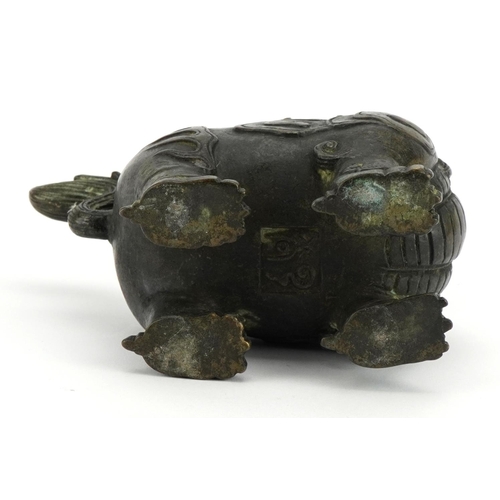 1484 - Chinese patinated bronze incense burner in the form of a Foo dog, impressed mark to the underside, 1... 