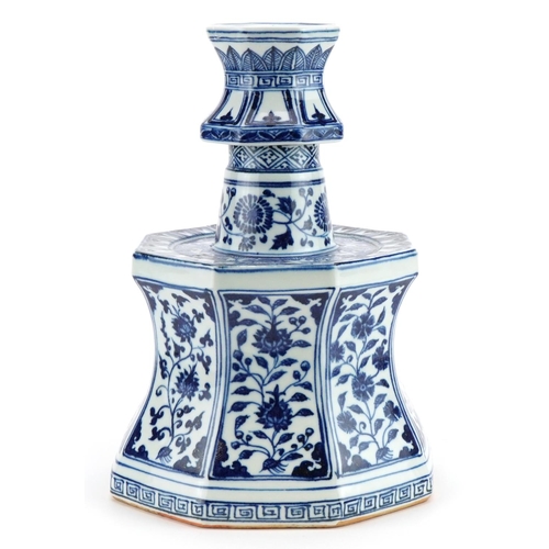 514 - Chinese Islamic blue and white hookah base hand painted with flowers, 27cm high