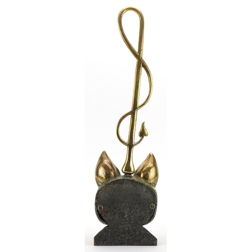 224 - Victorian brass and cast iron foxhunting doorstop in the form of a fox head and riding crop, 46cm hi... 