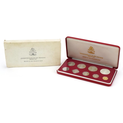 1891 - Franklin Mint, The Bahamas proof nine coin set with box and certificate