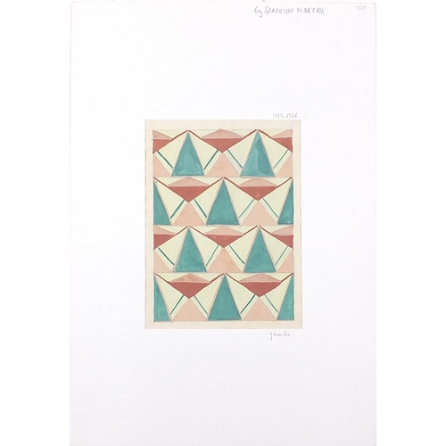 411A - Abstract composition, geometric shapes, three Art Deco gouache on cards, each mounted, unframed, the... 