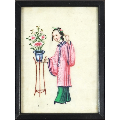 133A - Empresses and attendants, set of five Chinese watercolours on pith paper, framed and glazed, each 14... 