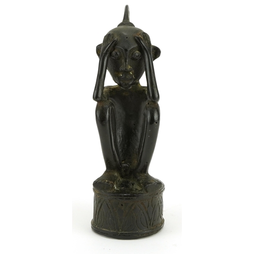 487 - Tribal interest patinated bronze fertility figure, 19cm high