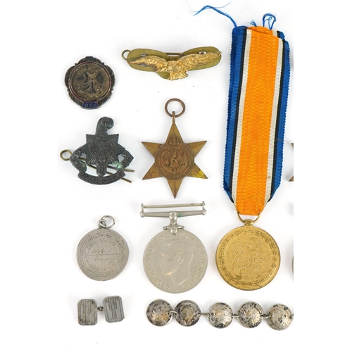 1760 - British militaria including World War Victory medal awarded to 51225.PTE.W.H.FOSTER.NORTH'DFUS. and ... 