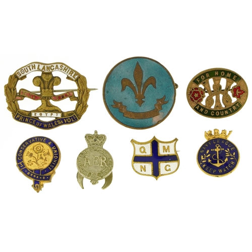 1771 - Seven vintage badges, some enamelled including boy scouts, Navy League and AER, the largest 3.5cm wi... 