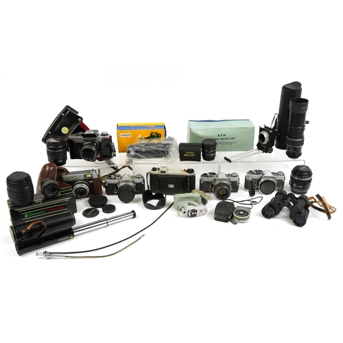 1240 - Vintage and later cameras, lenses and accessories including Olympus MD, Pentacon, Ilford, Sigma and ... 