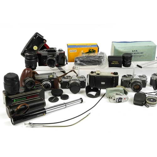 1240 - Vintage and later cameras, lenses and accessories including Olympus MD, Pentacon, Ilford, Sigma and ... 