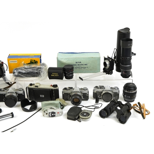 1240 - Vintage and later cameras, lenses and accessories including Olympus MD, Pentacon, Ilford, Sigma and ... 