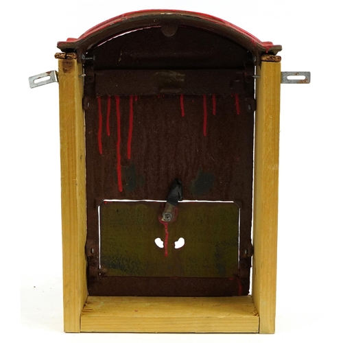 1241 - Wooden framed painted cast iron letter box, 45cm high x 30cm wide