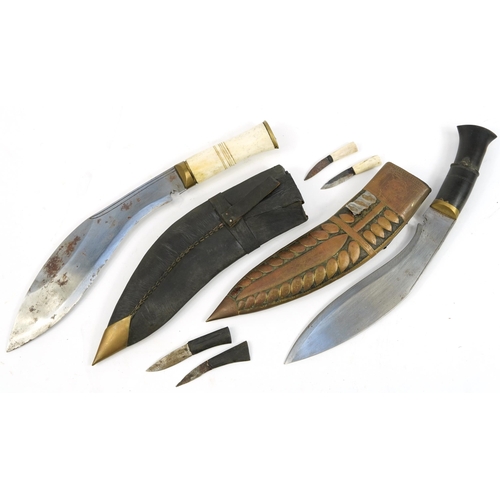 1794 - Two Gurkha's kukri knives including one with bone handle and one with embossed brass sheath, each ap... 