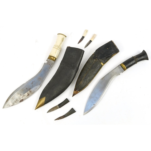 1794 - Two Gurkha's kukri knives including one with bone handle and one with embossed brass sheath, each ap... 