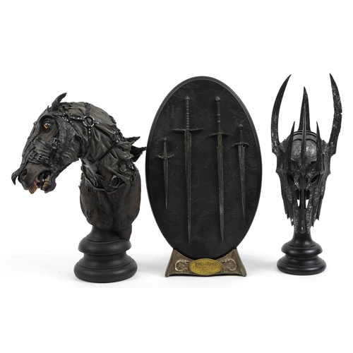 1408 - Three Lord of the Rings Sideshow Weta figures comprising Nazgul Steed, Helm of Sauron numbered 1443/... 