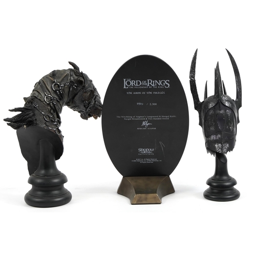 1408 - Three Lord of the Rings Sideshow Weta figures comprising Nazgul Steed, Helm of Sauron numbered 1443/... 