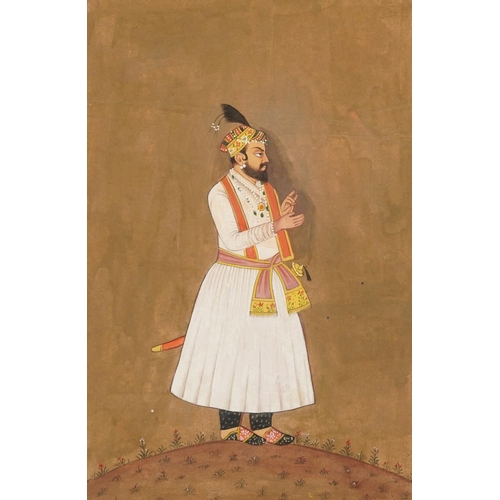 234 - Portrait of a gentleman wearing traditional dress, Indian Mughal school watercolour on card, unframe... 