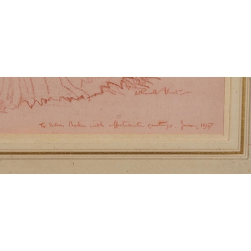 28 - Sir William Russell Flint - Full length portrait of Eileen Baker, mid 20th century sanguine chalk dr... 