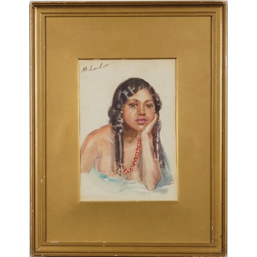 237 - Manner of Maggie Laubser - Young South African Beauty, watercolour and pencil on paper, Johannesburg... 