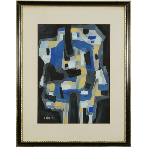 1698 - Manner of Raoul Ubac - Abstract composition, geometric shapes, French school gouache, mounted, frame... 