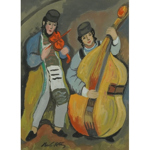 1488 - Manner of Emmanuel Mane-Katz - Two musicians, Israeli school gouache on paper, mounted, framed and g... 