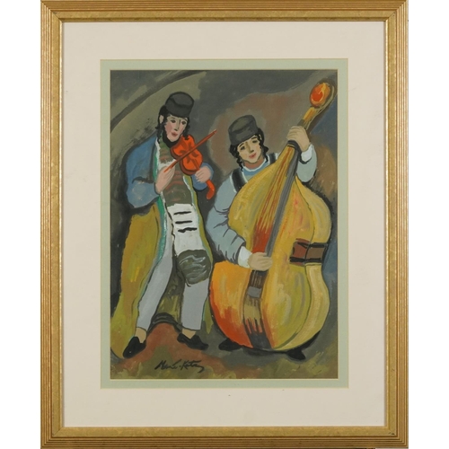 1488 - Manner of Emmanuel Mane-Katz - Two musicians, Israeli school gouache on paper, mounted, framed and g... 