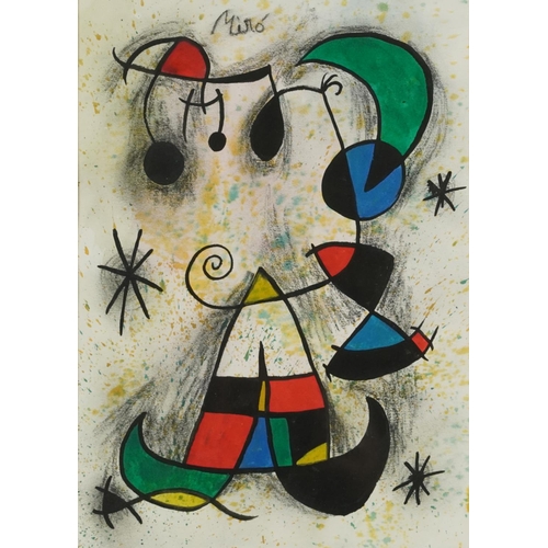 1486 - After Joan Miro - Abstract composition, European school mixed media on paper, mounted, framed and gl... 