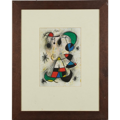 1486 - After Joan Miro - Abstract composition, European school mixed media on paper, mounted, framed and gl... 