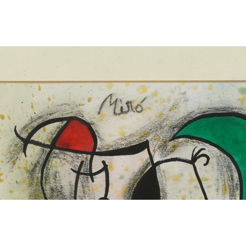 1486 - After Joan Miro - Abstract composition, European school mixed media on paper, mounted, framed and gl... 