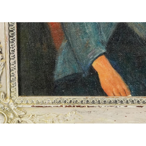 482 - Manner of Amedeo Modigliani - Three quarter length portrait of a seated male, Italian school oil on ... 