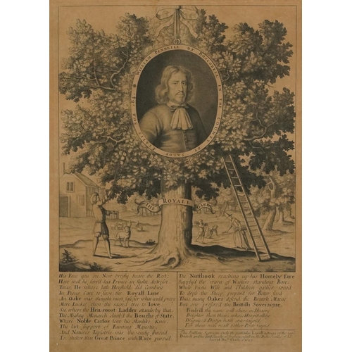 1487 - Charles II Concealed in The Royal Oak, antique print, framed and glazed, 39cm x 28.5cm excluding the... 