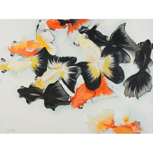 1487A - Clive Fredriksson - Goldfish, oil on canvas, unframed, 78.5cm x 59.5cm