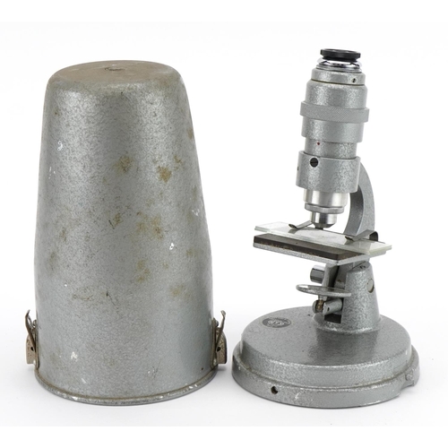 1779 - Vintage The Field Microscope with aluminium case, retailed by C & D Hemel Hempstead, 19cm high